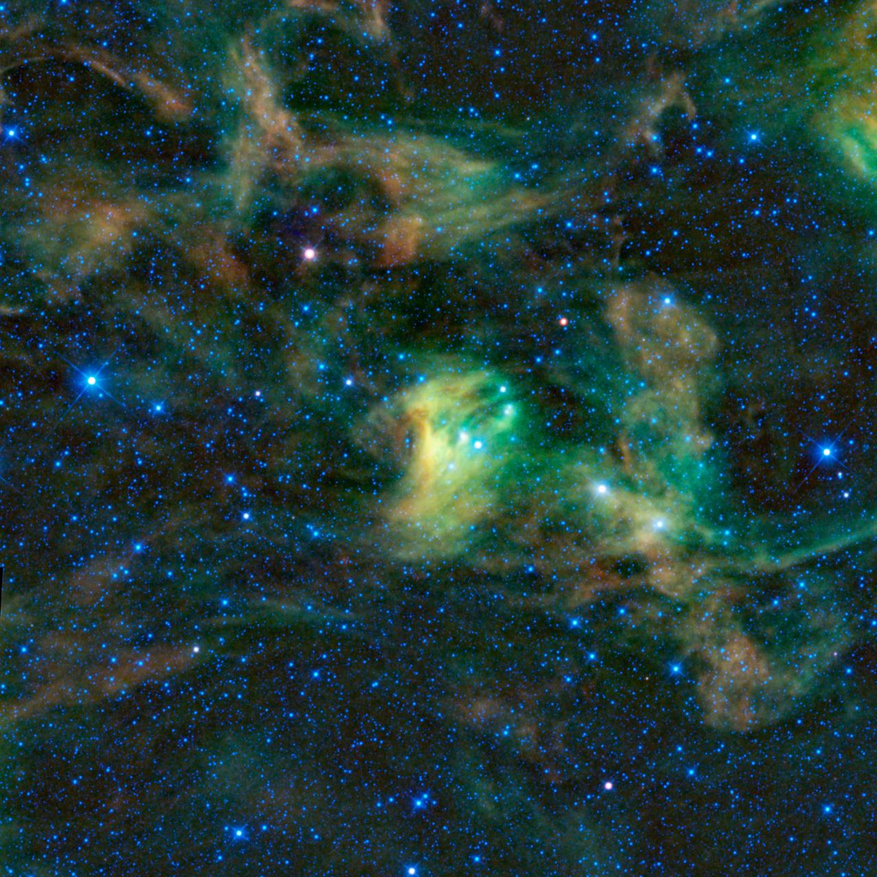 night sky northern hemisphere, image from NASA many stars some green gases
